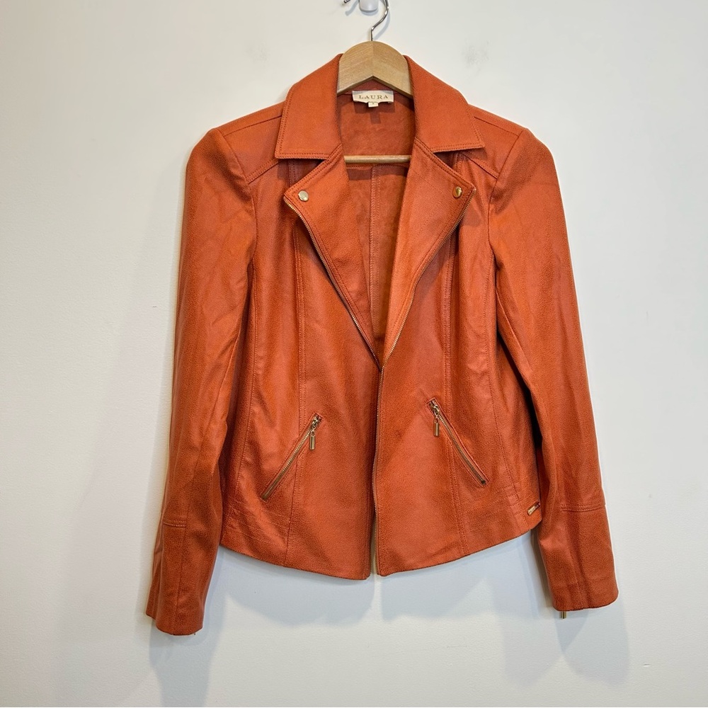 Laura Open Front Moto Style Jacket Orange